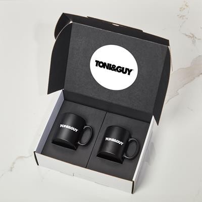 TWO SATIN BLACK MUG SET CORPORATE GIFT BOX