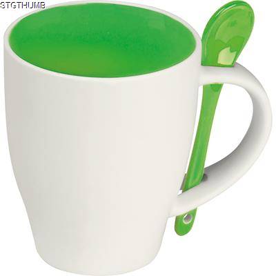 WHITE PORCELAIN MUG with Green Interior