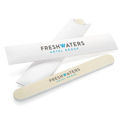 WHITE FOAM BACKED EMERY BOARD_&_NAIL FILE in a Printed Sleeve (18Cm)