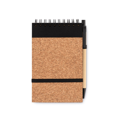 A6 CORK NOTE PAD with Pen in Black