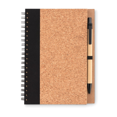 CORK NOTE BOOK with Pen in Black