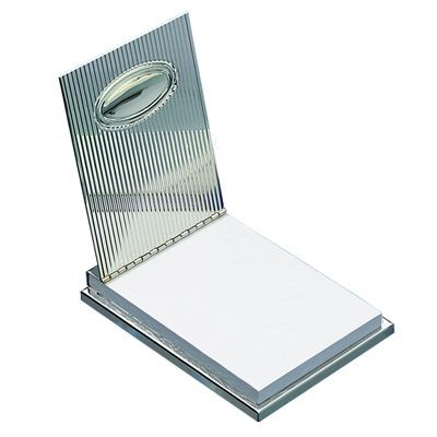 OVAL METAL DESK MEMO CUBE BLOCK NOTE PAD HOLDER in Silver