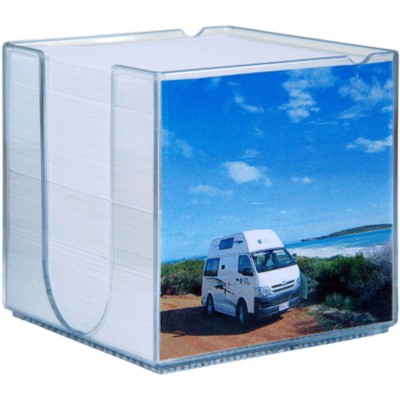 PLASTIC MEMO NOTE PAD CUBE BLOCK HOLDER in Clear Transparent