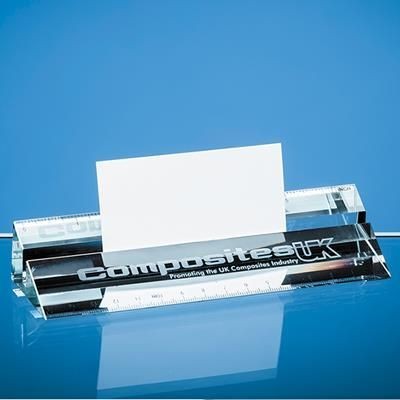 15CM CLEAR TRANSPARENT GLASS RULER & BUSINESS CARD HOLDER; PRESENTATION BOX: INC