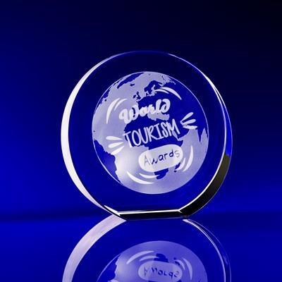 CRYSTAL GLASS TAPERED ROUND DISC PAPERWEIGHT OR AWARD