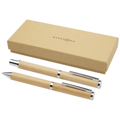 APOLYS BAMBOO BALL PEN AND ROLLERBALL PEN GIFT SET (BLACK INK) in Natural