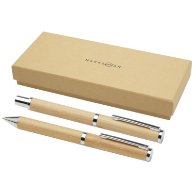 APOLYS BAMBOO BALL PEN AND ROLLERBALL PEN GIFT SET in Natural