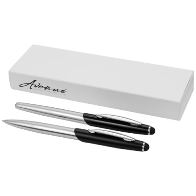 GENEVA STYLUS BALL PEN AND ROLLERBALL PEN SET (BLUE INK) in Silver & Solid Black