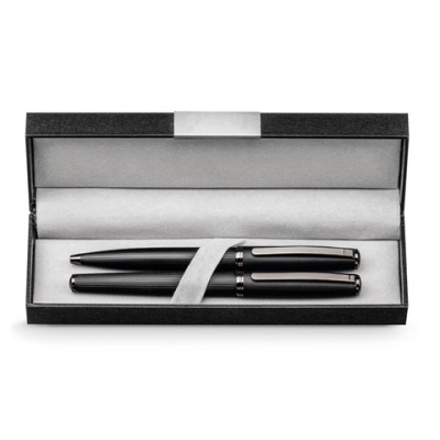 IMPERIO METAL ROLLERBALL PEN AND BALL PEN SET with Twist Mechanism in Black