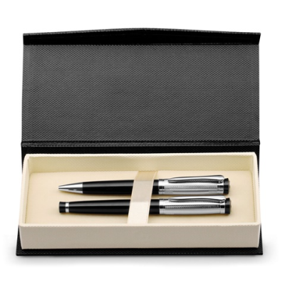 ORLANDO METAL ROLLERBALL PEN AND BALL PEN SET with Clip in Silver