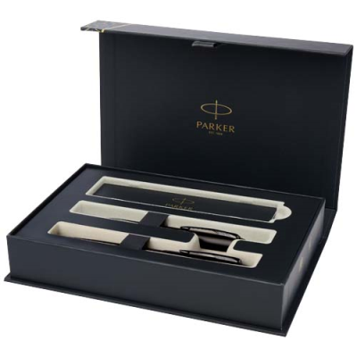 PARKER IM ACHROMATIC BALL PEN AND ROLLERBALL PEN SET with Gift Box in Solid Black