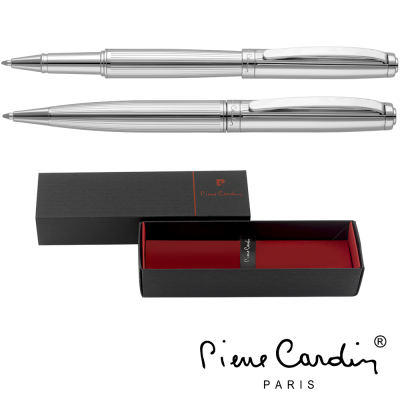 PEN SET - PIERRE CARDIN LUSTROUS SILVER CHROME PEN AND ROLLERBALL PEN with Pb15 Box