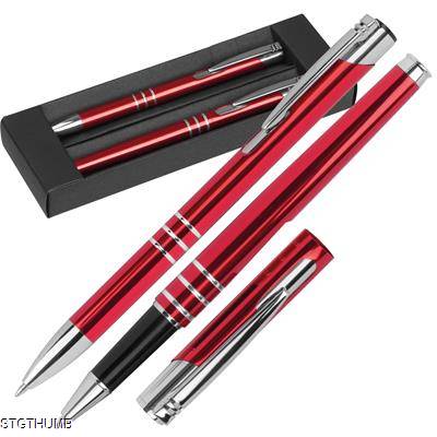 WRITING SET with Ball Pen & Rollerball Pen in Red