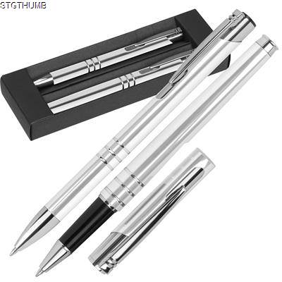 WRITING SET with Ball Pen & Rollerball Pen in White