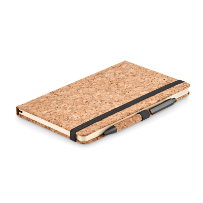 A5 CORK NOTE BOOK with Pen in Black