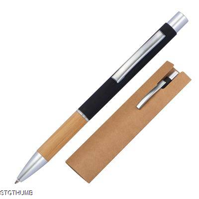 ALUMINIUM PUSH PEN with Bamboo Gripzone in Black