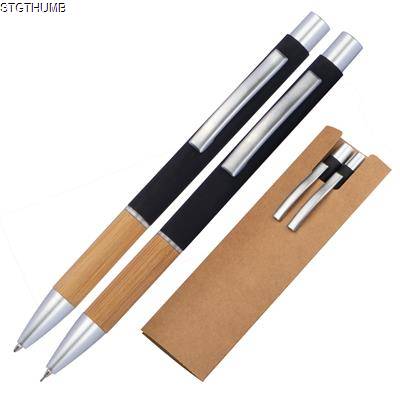 ALUMINIUM WRTING SET with Pen & Pencil with Bamboo Gripzone in Black