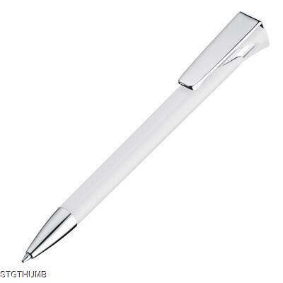 BALL PEN with Large Chromed Clip in White