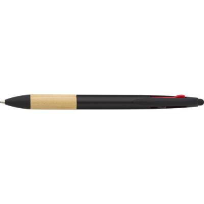 BAMBOO BALL PEN (3 COLOUR AND STYLUS) in Black