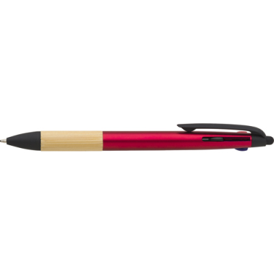 BAMBOO BALL PEN (3 COLOUR AND STYLUS) in Red