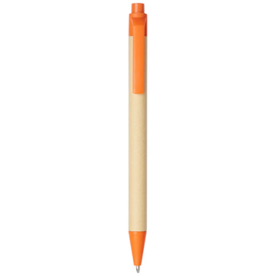 BERK RECYCLED CARTON AND CORN PLASTIC BALL PEN (BLACK INK) in Orange