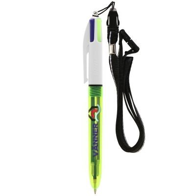 BIC® 4 COLOURS FLUO BALLPEN + LANYARD SCREEN PRINTING