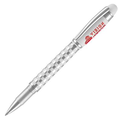 CHEQUERS METAL ROLLERBALL PEN - WHITE - SILVER