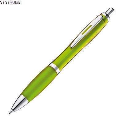 CLEAR TRANSPARENT BALL PEN with Rubber Grip in Apple Green