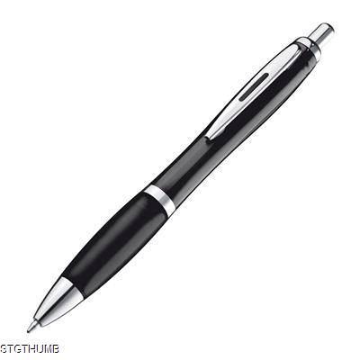 CLEAR TRANSPARENT BALL PEN with Rubber Grip in Black