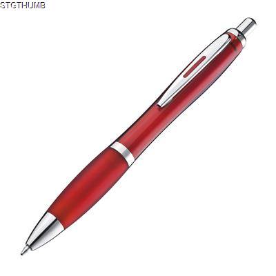 CLEAR TRANSPARENT BALL PEN with Rubber Grip in Burgundy