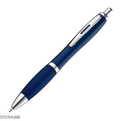 CLEAR TRANSPARENT BALL PEN with Rubber Grip in Dark Blue