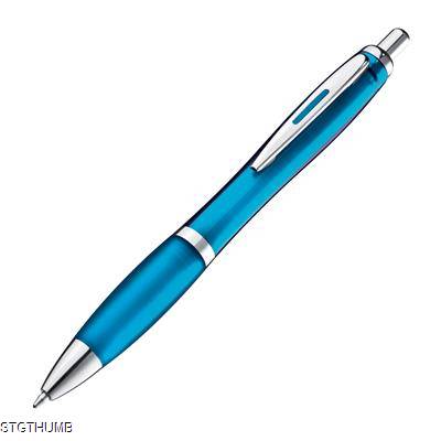 CLEAR TRANSPARENT BALL PEN with Rubber Grip in Light Blue