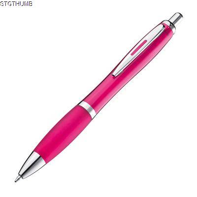 CLEAR TRANSPARENT BALL PEN with Rubber Grip in Pink