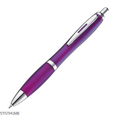 CLEAR TRANSPARENT BALL PEN with Rubber Grip in Violet