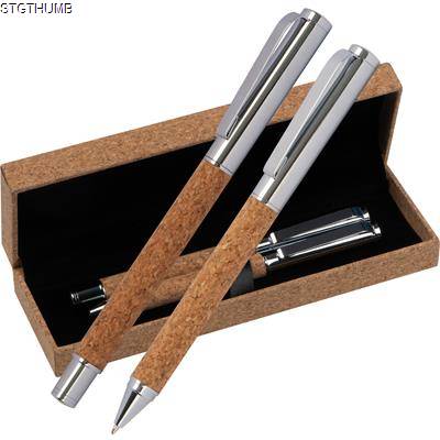 CORK WRITING SET in Brown