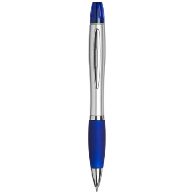 CURVY BALL PEN with Highlighter in Silver & Blue