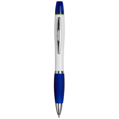 CURVY BALL PEN with Highlighter in White & Blue