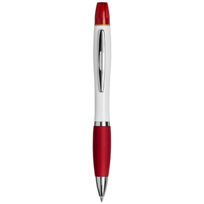 CURVY BALL PEN with Highlighter in White & Red