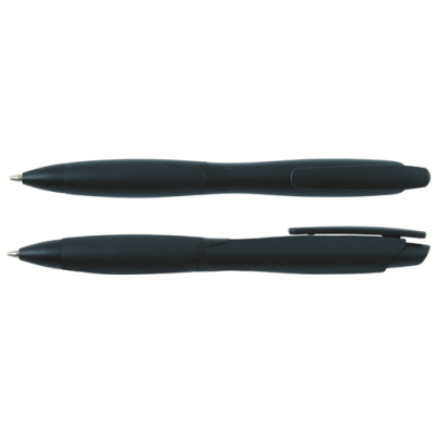 CURVY SOLID BALL PEN with Solid Colour Barrel & Black Clip in Black