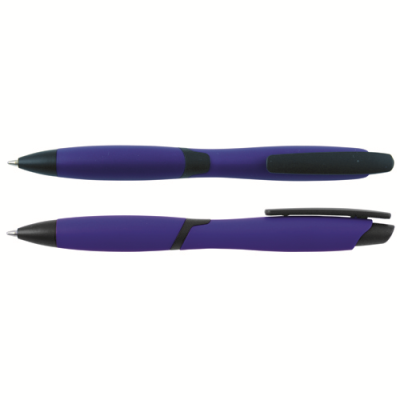 CURVY SOLID BALL PEN with Solid Colour Barrel & Black Clip in Blue