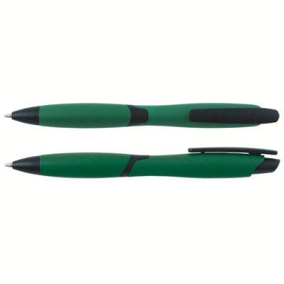 CURVY SOLID BALL PEN with Solid Colour Barrel & Black Clip in Green