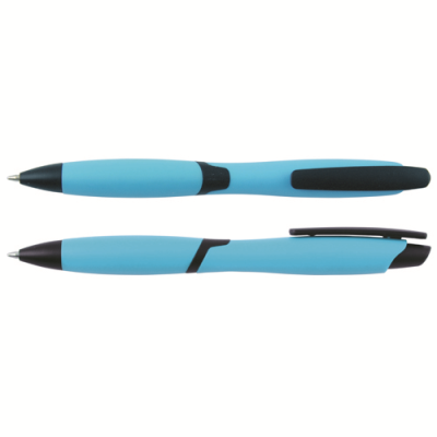 CURVY SOLID BALL PEN with Solid Colour Barrel & Black Clip in Light Blue