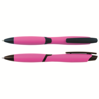 CURVY SOLID BALL PEN with Solid Colour Barrel & Black Clip in Pink