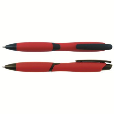 CURVY SOLID BALL PEN with Solid Colour Barrel & Black Clip in Red