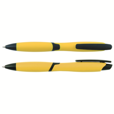 CURVY SOLID BALL PEN with Solid Colour Barrel & Black Clip in Yellow