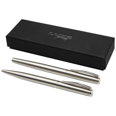 DIDIMIS RECYCLED STAINLESS STEEL METAL BALL PEN AND ROLLERBALL PEN SET (BLACK INK) in Silver