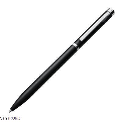 ELEGANT SLIM LINE BLACK METAL BALL PEN with Silver Chrome Trim