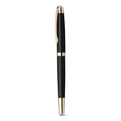 EZEKIEL ROLLER METAL ROLLERBALL PEN with Gold Gilt Trim in Black