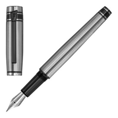 FOUNTAIN PEN BOLD STRIPE SILVER CHROME & GUN