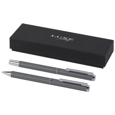 LUCETTO RECYCLED ALUMINIUM METAL BALL PEN AND ROLLERBALL PEN GIFT SET (BLACK INK) in Grey